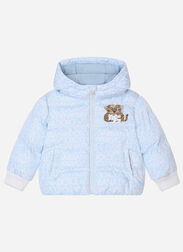 Dolce & Gabbana Short down jacket with all-over logo detailing and patch Azul Claro L1JTEYG7L1B