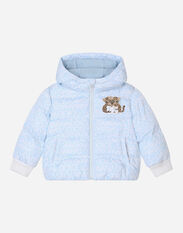 DolceGabbanaSpa Short down jacket with all-over logo detailing and patch Azure L1JB6DISMFZ
