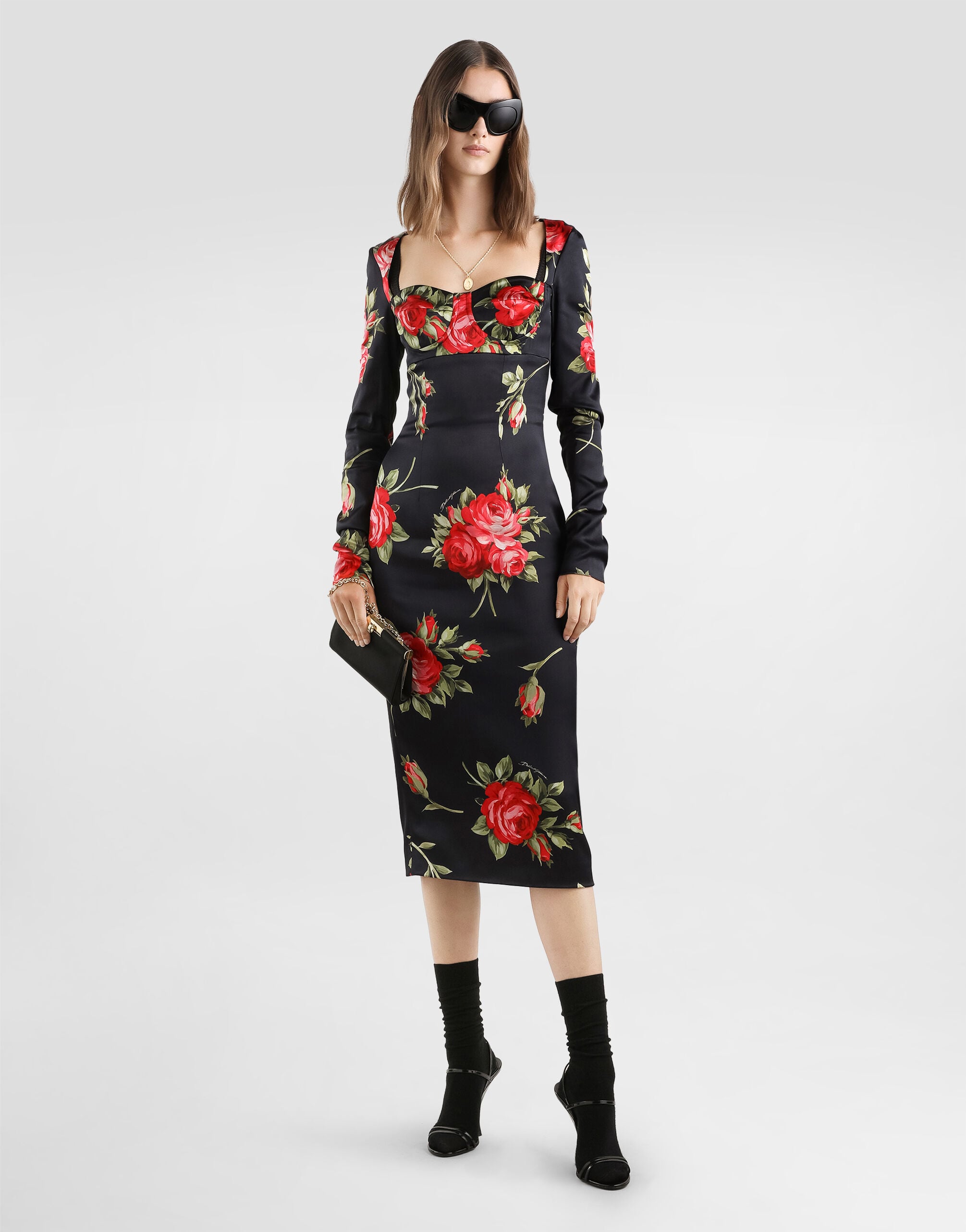 Rose bouquet-print sheath dress in Multicolor for Women