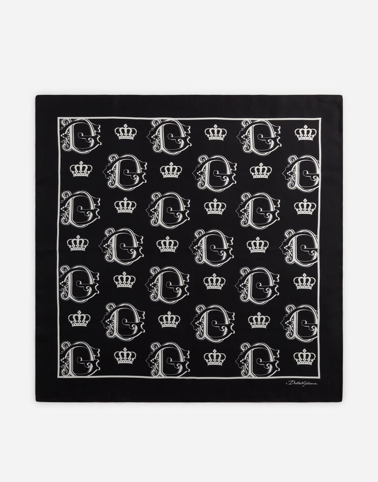 Dolce & Gabbana Silk foulard with crown print and DG logo ЧЕРНЫЙ GQ211EG0XAD