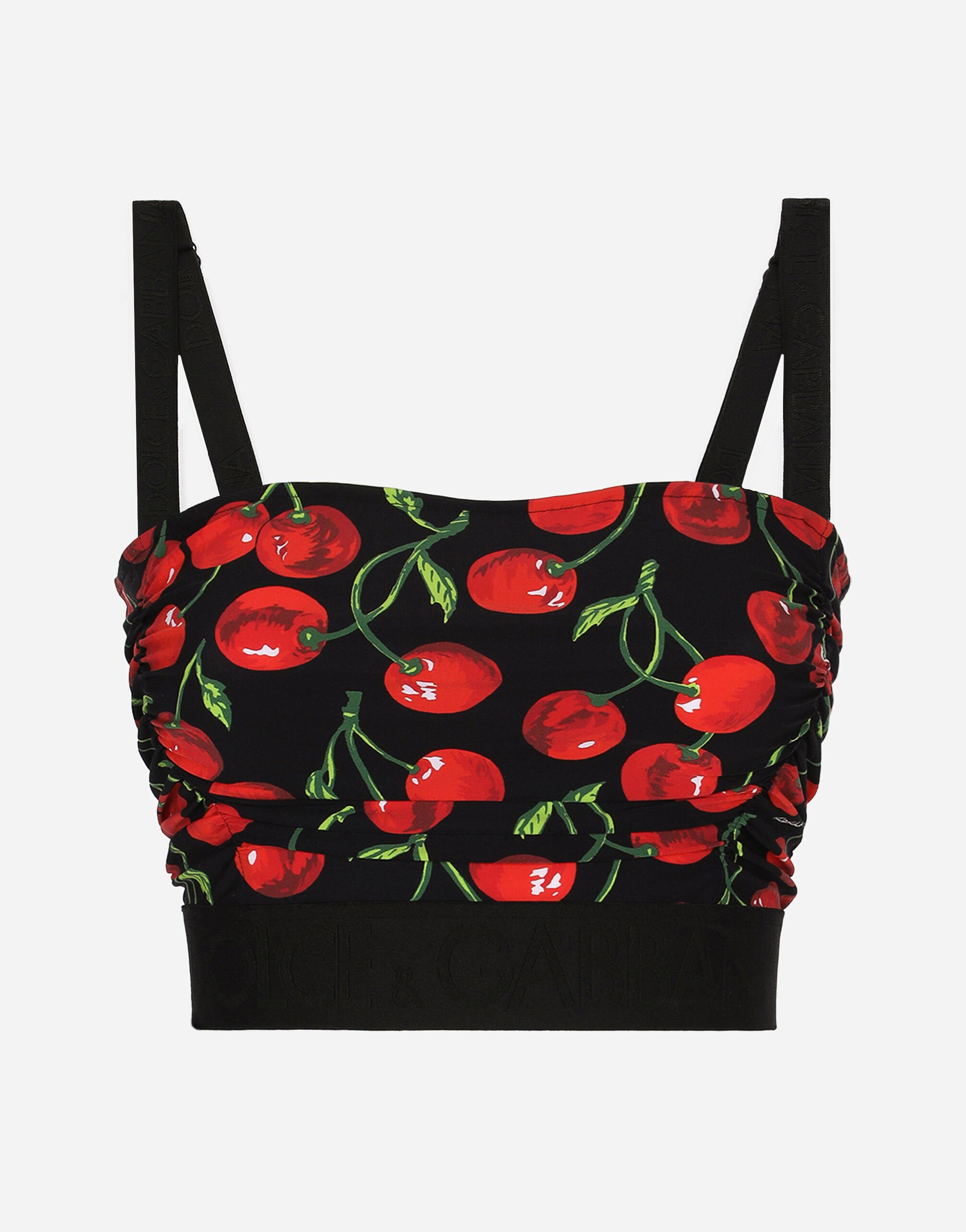 Dolce & Gabbana Cherry-print technical jersey top with straps Black VG6186VN187