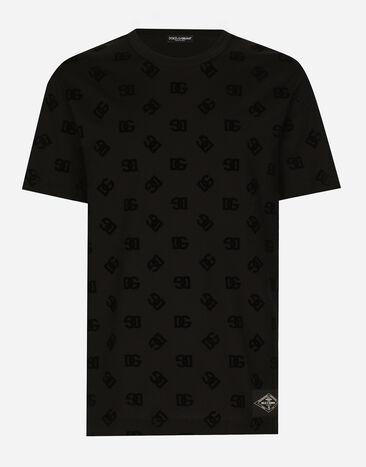 Dolce & Gabbana Cotton T-shirt with all-over flocked DG print Black G8PT1TG7NWE
