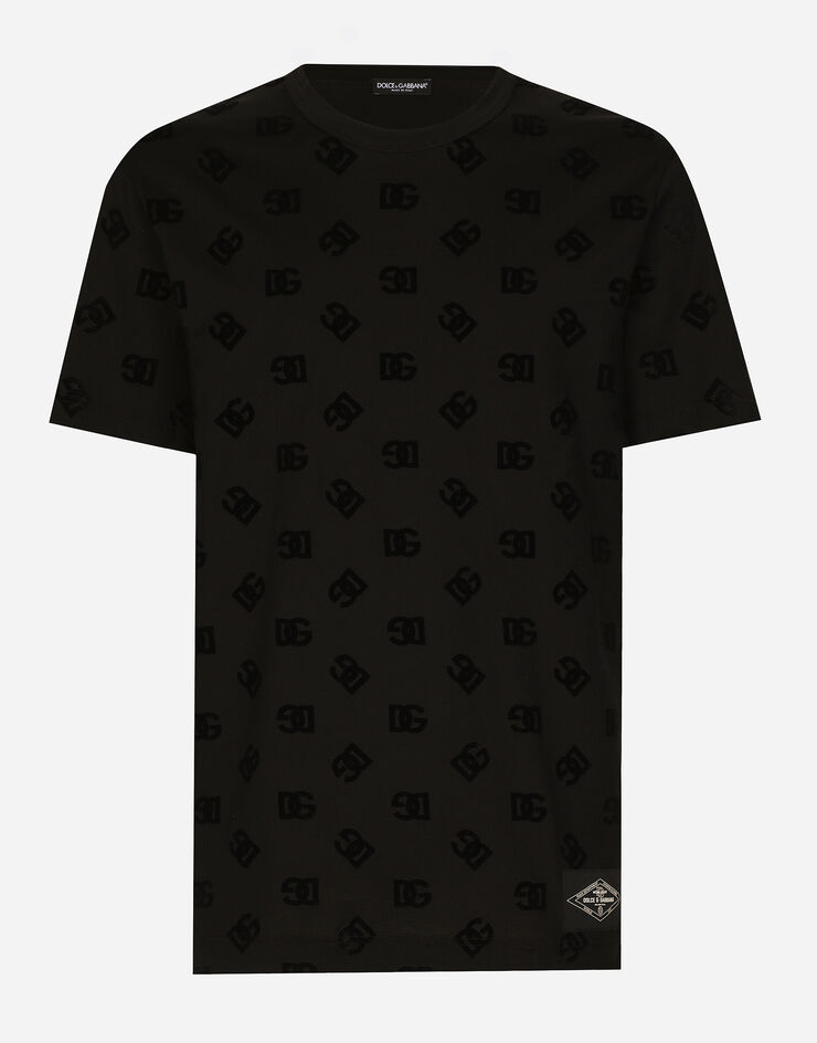 Dolce & Gabbana Cotton T-shirt with all-over flocked DG print Black G8PT1TG7NWE