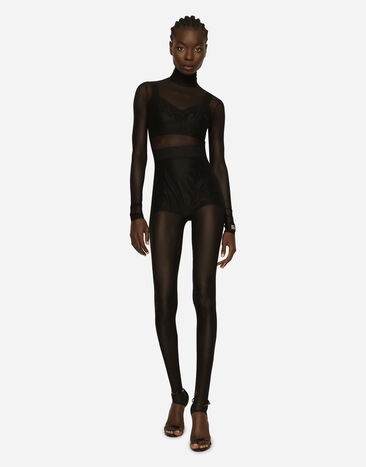 Dolce & Gabbana Tulle turtle-neck jumpsuit Black F6AQLTFLRDA