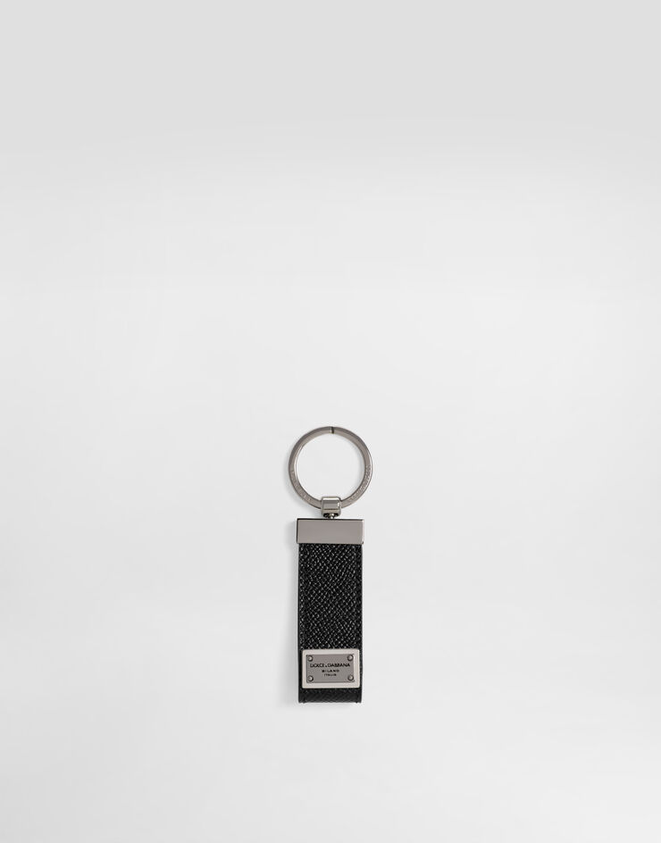 Dolce & Gabbana Calfskin key chain with logo tag Black BP1371AG219