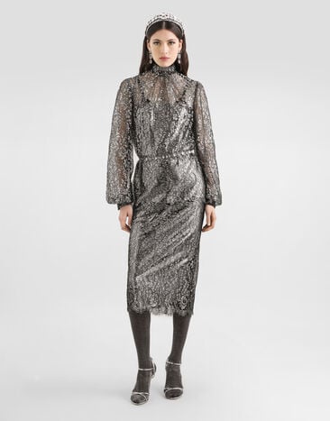 Dolce & Gabbana Lamé lace skirt Silver F4B7ITILMCF