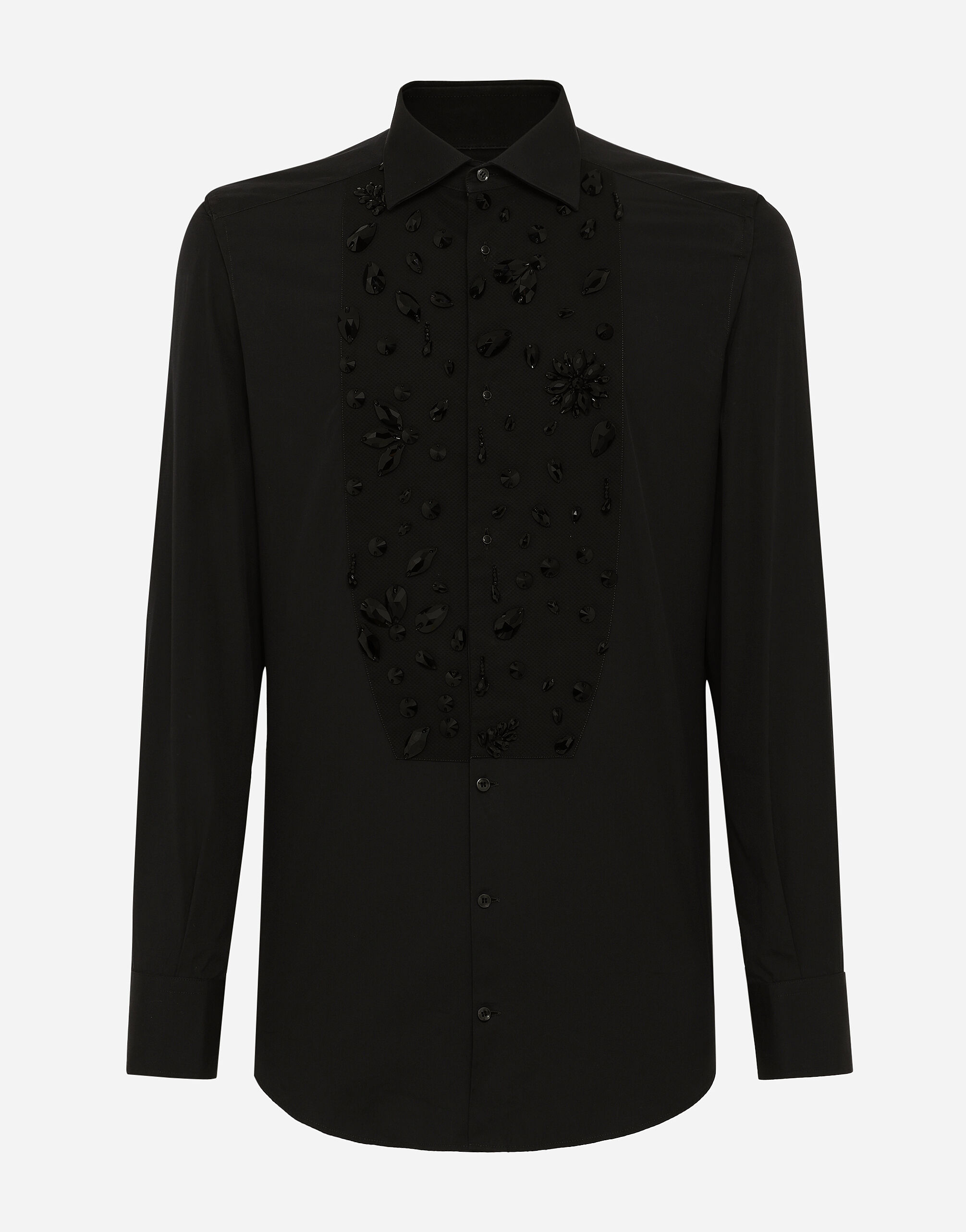 Dolce & Gabbana Gold-fit tuxedo shirt with rhinestone embroidery Black G5IF1ZGF856