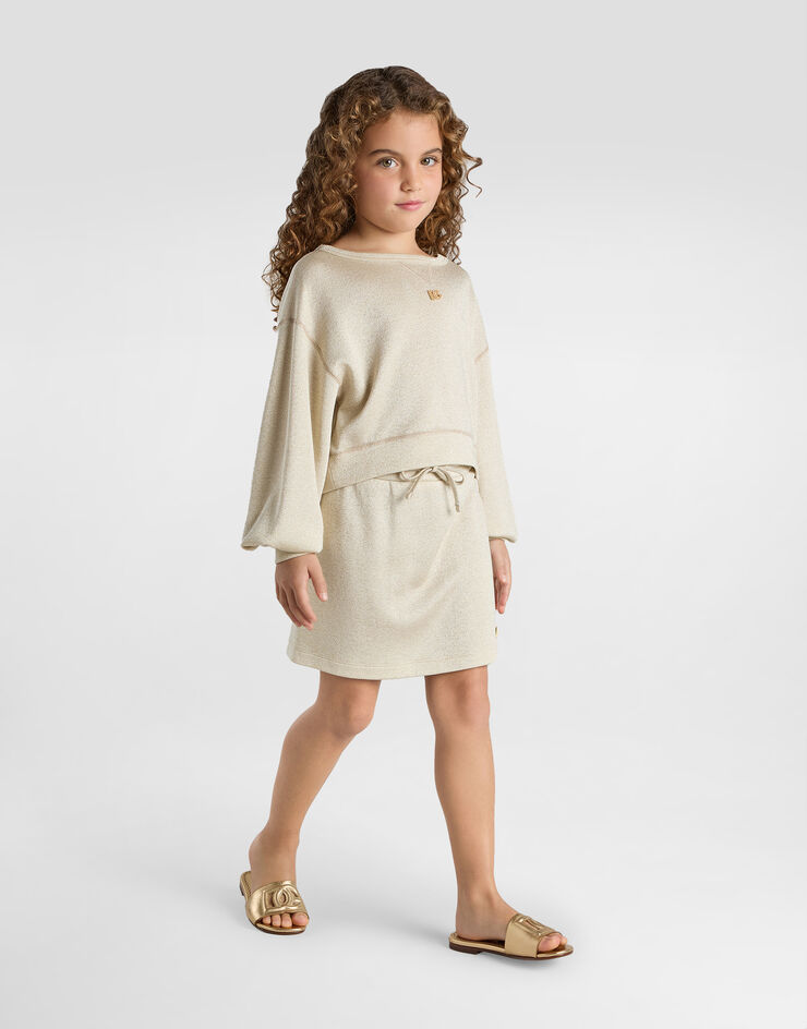 Dolce & Gabbana Lurex jersey skirt with DG logo Gold L5JIA2G7O0U