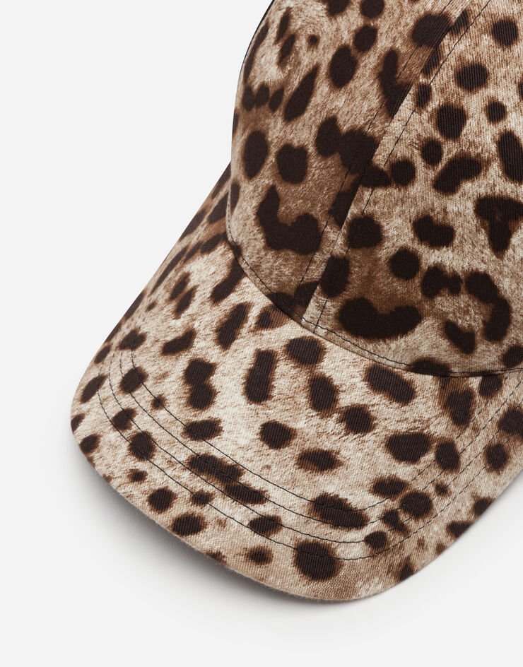 Dolce & Gabbana Casquette de base-ball en coton stretch à imprimé léopard Multicolore GH590AFSFAG