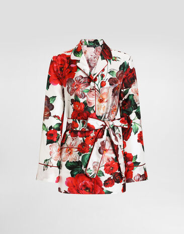 Dolce & Gabbana Long-sleeved twill pajama shirt with rose print Print F5I89TIS1ZD