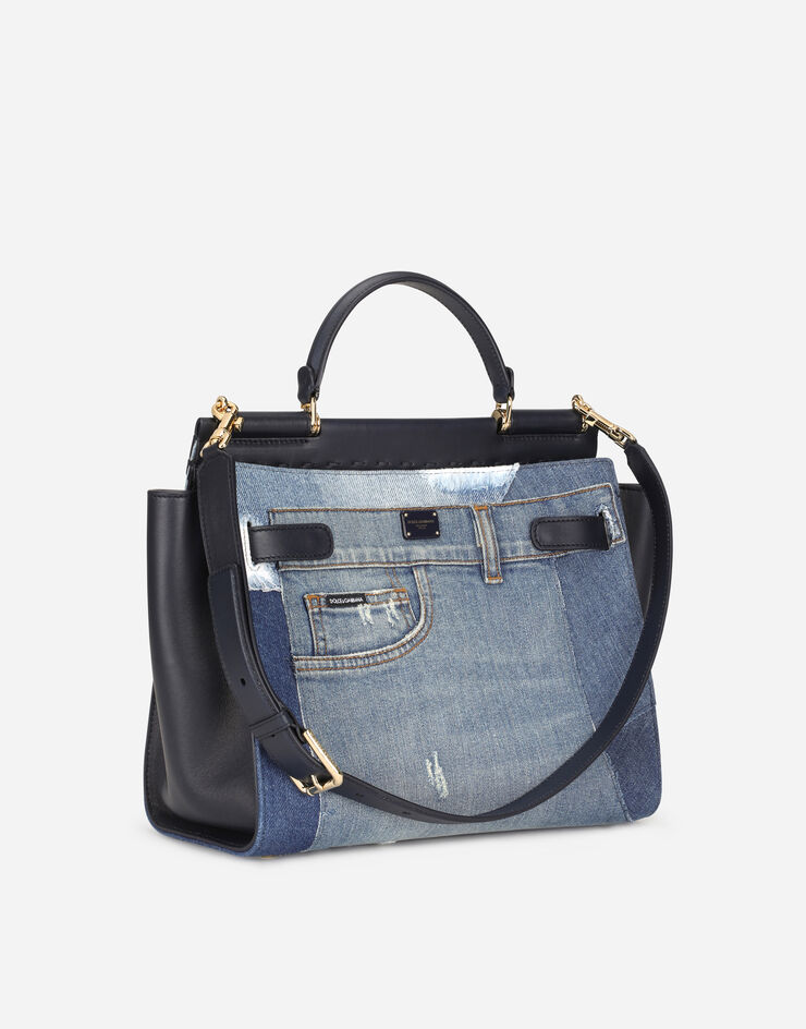 Dolce & Gabbana Large Sicily 62 soft bag in patchwork denim and calfskin Denim BB6891AO621