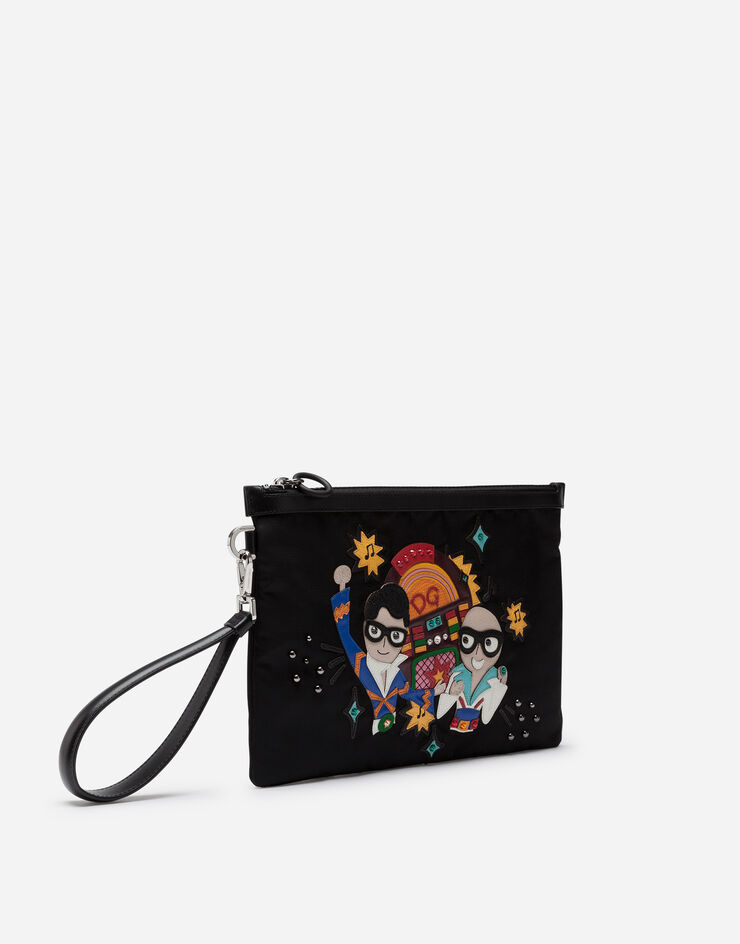 Dolce & Gabbana Sicilia dna clutch in nylon with stylist jukebox patch NEGRO BM1769AX689
