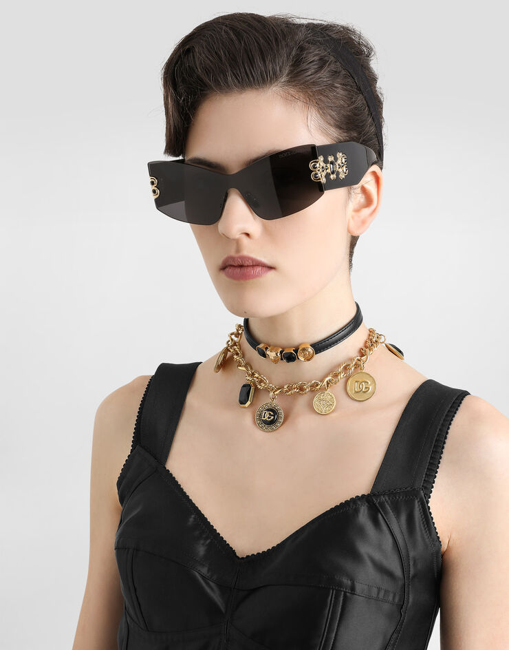 Dolce & Gabbana Calfskin bracelet with vintage gold print Black BL0820A9AB0