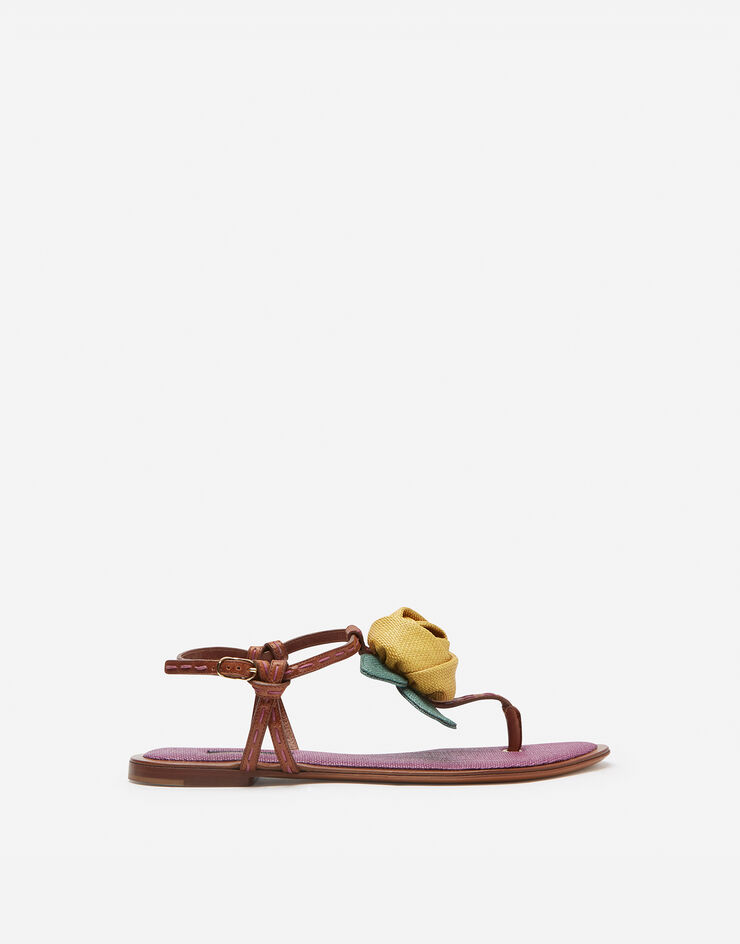 Dolce & Gabbana FLIP FLOPS IN POLISHED COWHIDE WITH ROSE APPLIQUÉ BROWN CQ0336AX070