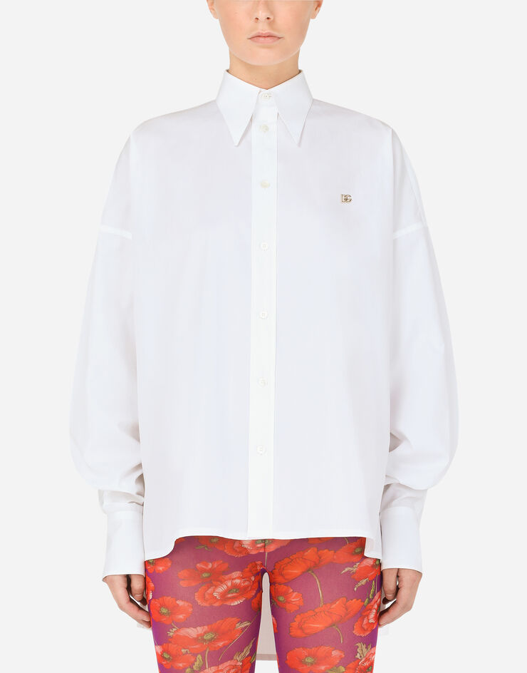 Dolce & Gabbana Cotton shirt with DG logo White F5P62TFU5T9