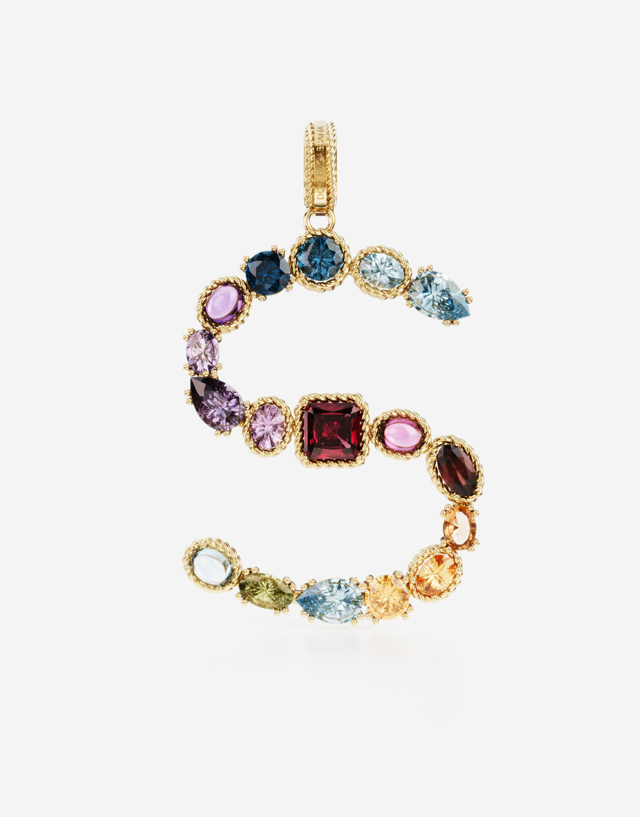 Gems Lettering Charm S Lettering 18kt yellow gold and multicolored gems in Gold for ...