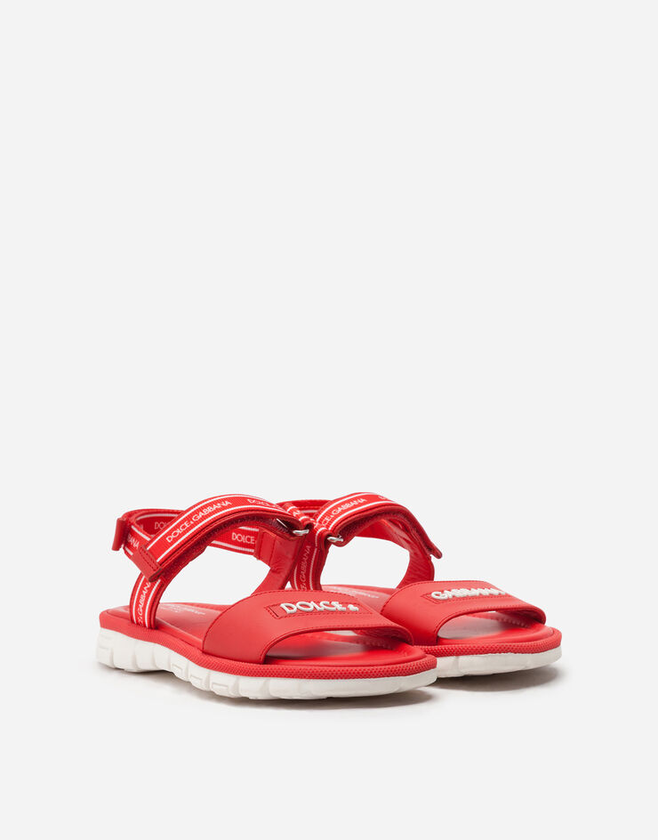 Dolce & Gabbana Beachwear sandals in calfskin with ribbon logo レッド/ホワイト DA0789AX183