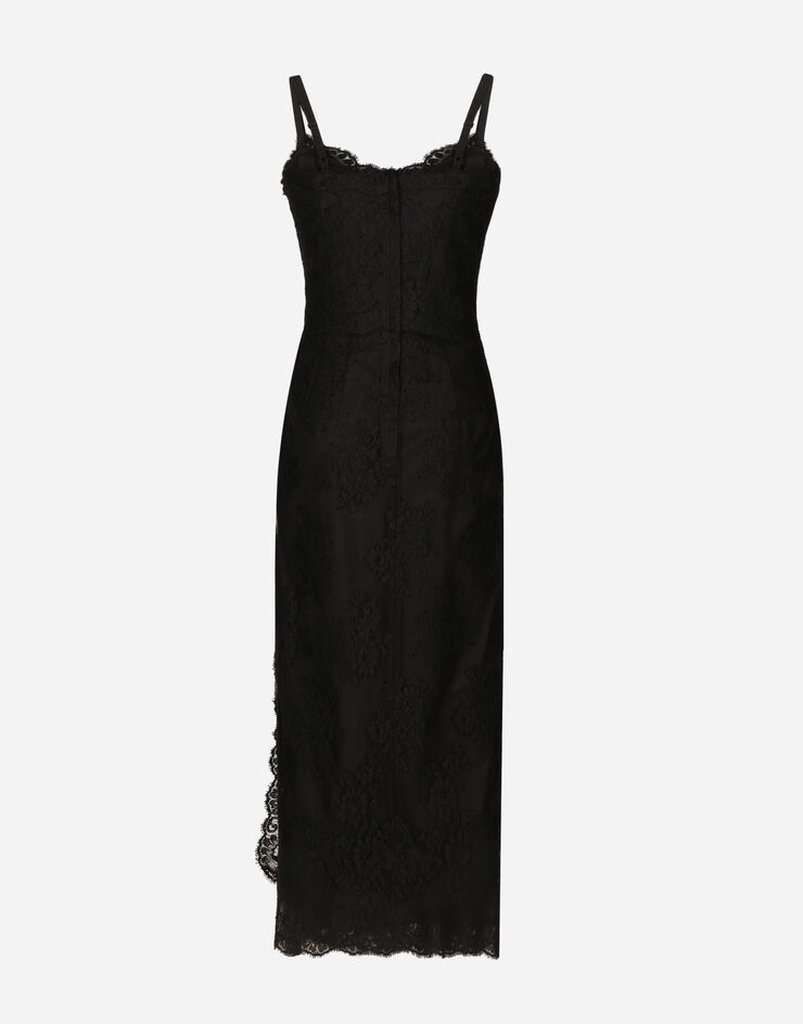 Dolce & Gabbana Longuette-Kleid im Slip-Dress-Stil aus Spitze Black F6JAOTHLMO7