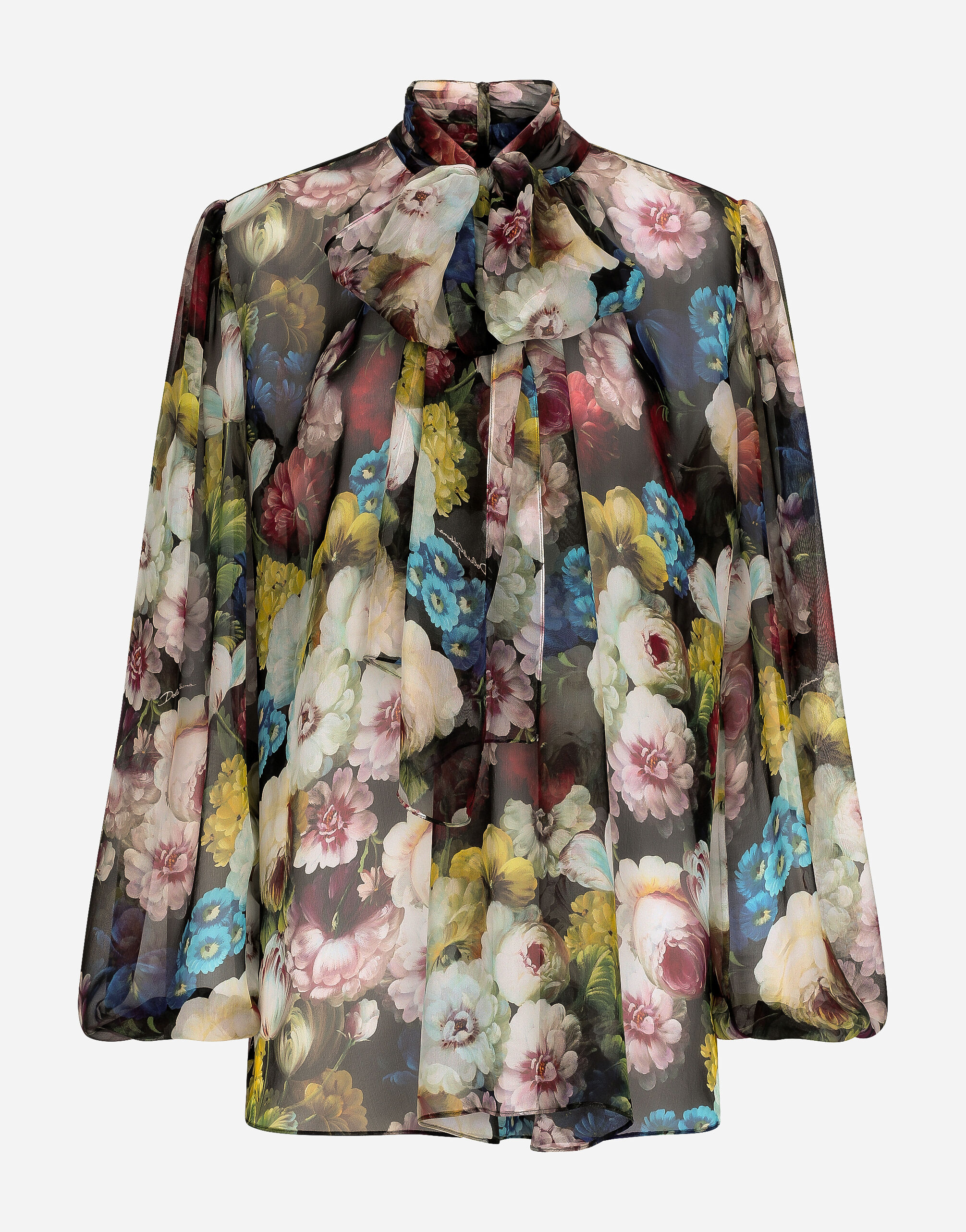 Dolce & Gabbana Chiffon shirt with nocturnal flower print Black BB7475AF984