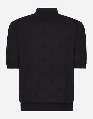 Dolce & Gabbana Polo de seda con bordado integral del logotipo DG Azul GXZ15TJAST6