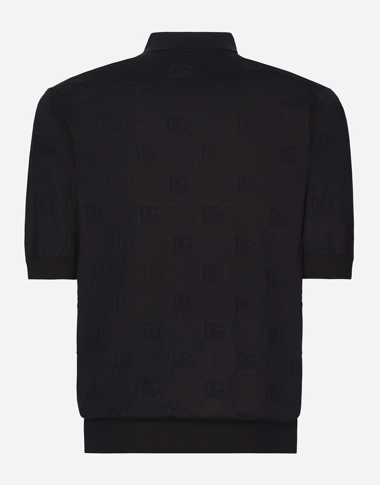 Dolce & Gabbana Silk polo-shirt with all-over DG logo embroidery ブルー GXZ15TJAST6