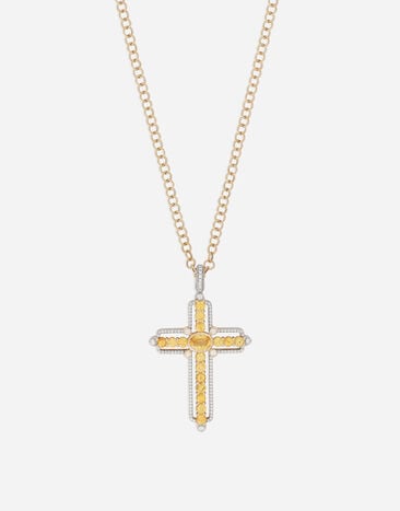 Dolce & Gabbana Anhänger Sicily aus 18 Karat Gelbgold und Weißgold, gelbe Saphire und Diamanten Gelb WAQP2GWSAP2