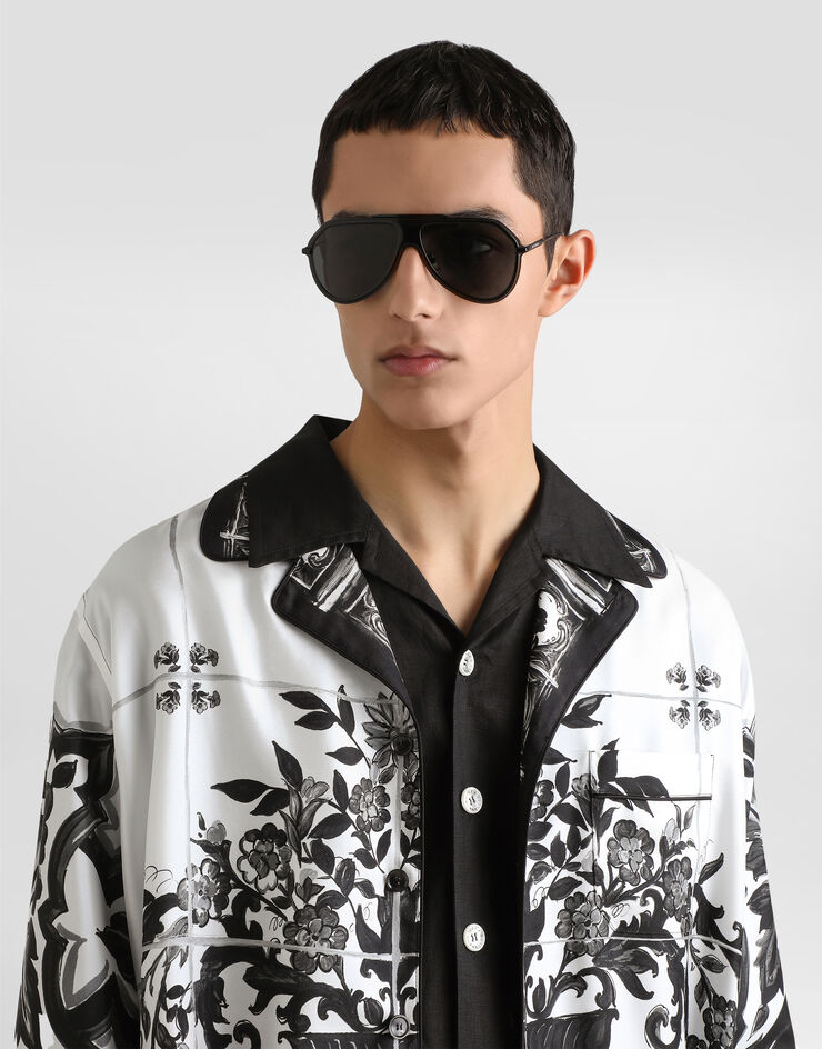 Dolce & Gabbana Camisa Vanity de sarga con estampado de mayólica Multicolor G5IF1THI1SV