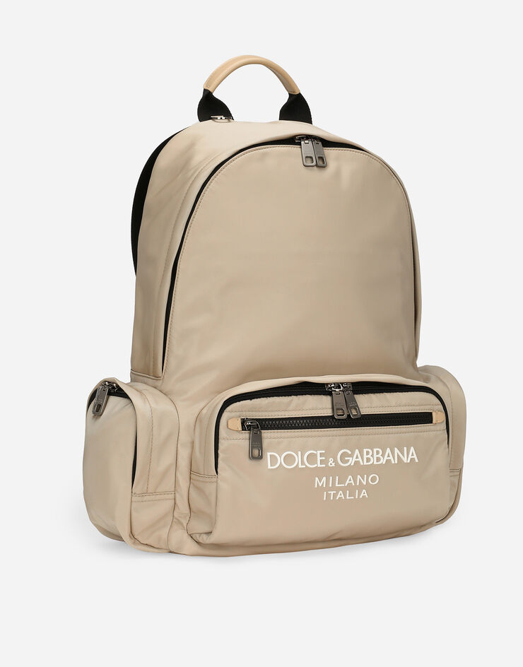 Dolce & Gabbana Rucksack aus Nylon mit gummiertem Logo Beige BM2197AG182