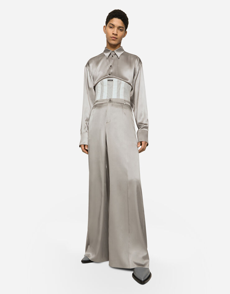 Dolce&Gabbana Pantalon jambe large en soie stretch Gris GVKXHTFUACD