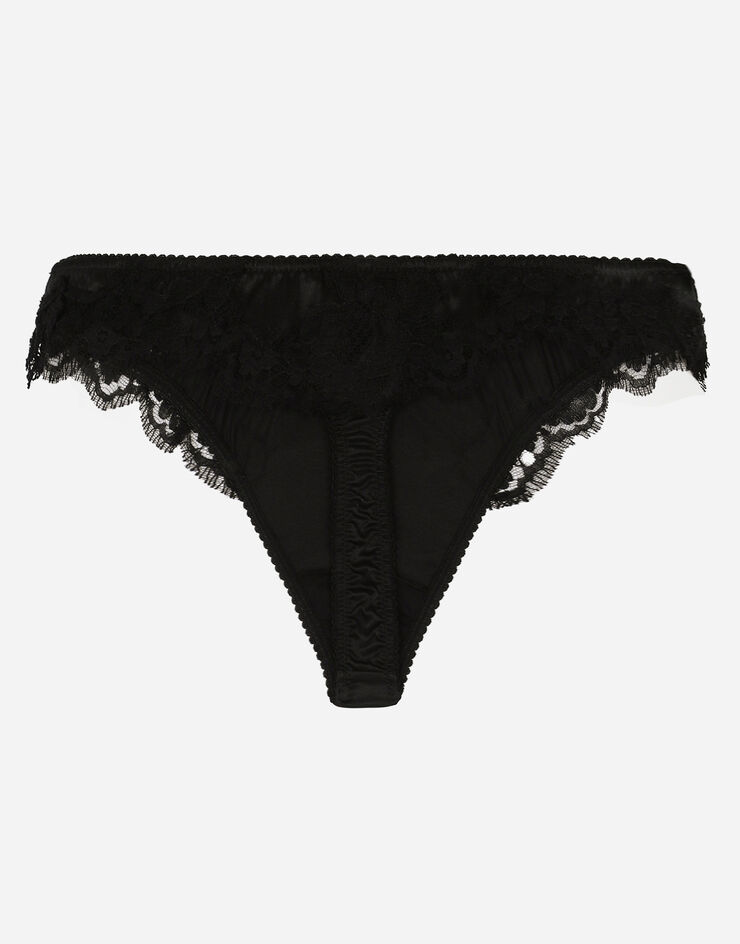 Dolce & Gabbana Tanga de raso con encaje Negro O2B50TONO13