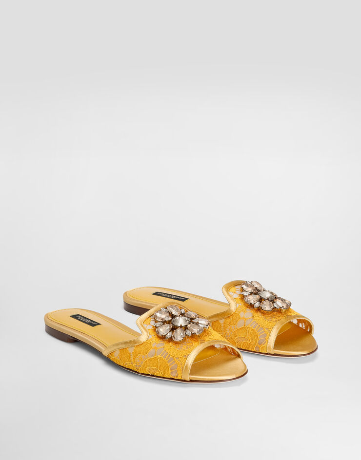 Dolce & Gabbana Pantolette rainbow aus spitze mit brosche GELB CQ0023AL198