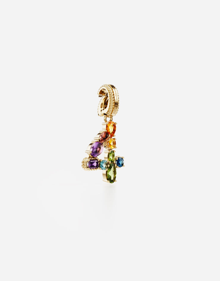 Dolce & Gabbana 18 kt yellow gold rainbow pendant  with multicolor finegemstones representing number 4 Yellow gold WAPR1GWMIX4
