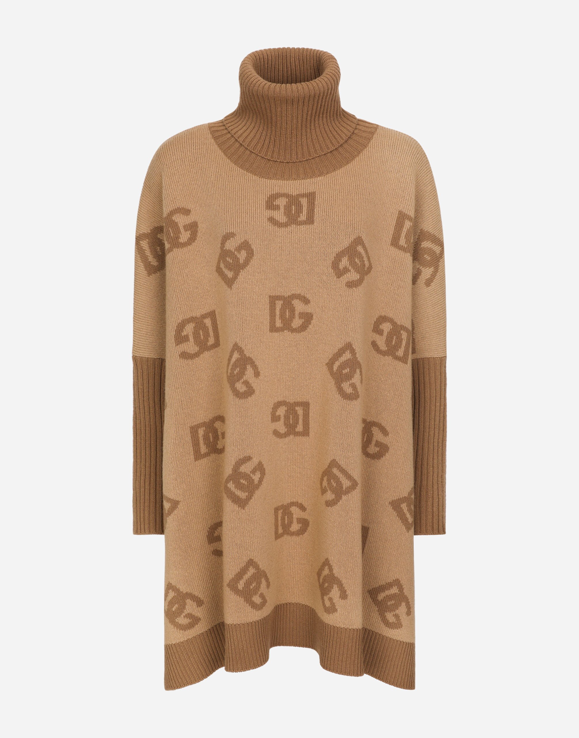 Dolce & Gabbana Short wool turtle-neck poncho with DG inlay Print FXV08TJCVS2