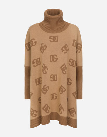 Dolce & Gabbana Short wool turtle-neck poncho with DG inlay Print FXV08TJCVS2