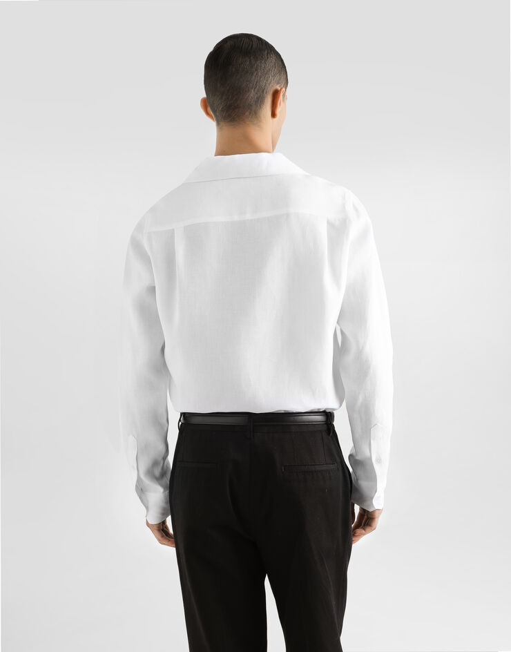 Dolce & Gabbana 亚麻帆布 V 领长袖衬衫 白 G5MX5TFU4MC