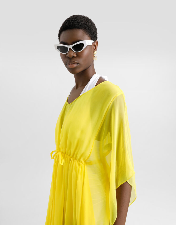 Dolce & Gabbana Caftán corto de chifón de seda con cordón ajustable Amarillo F6TLXTFU1AT