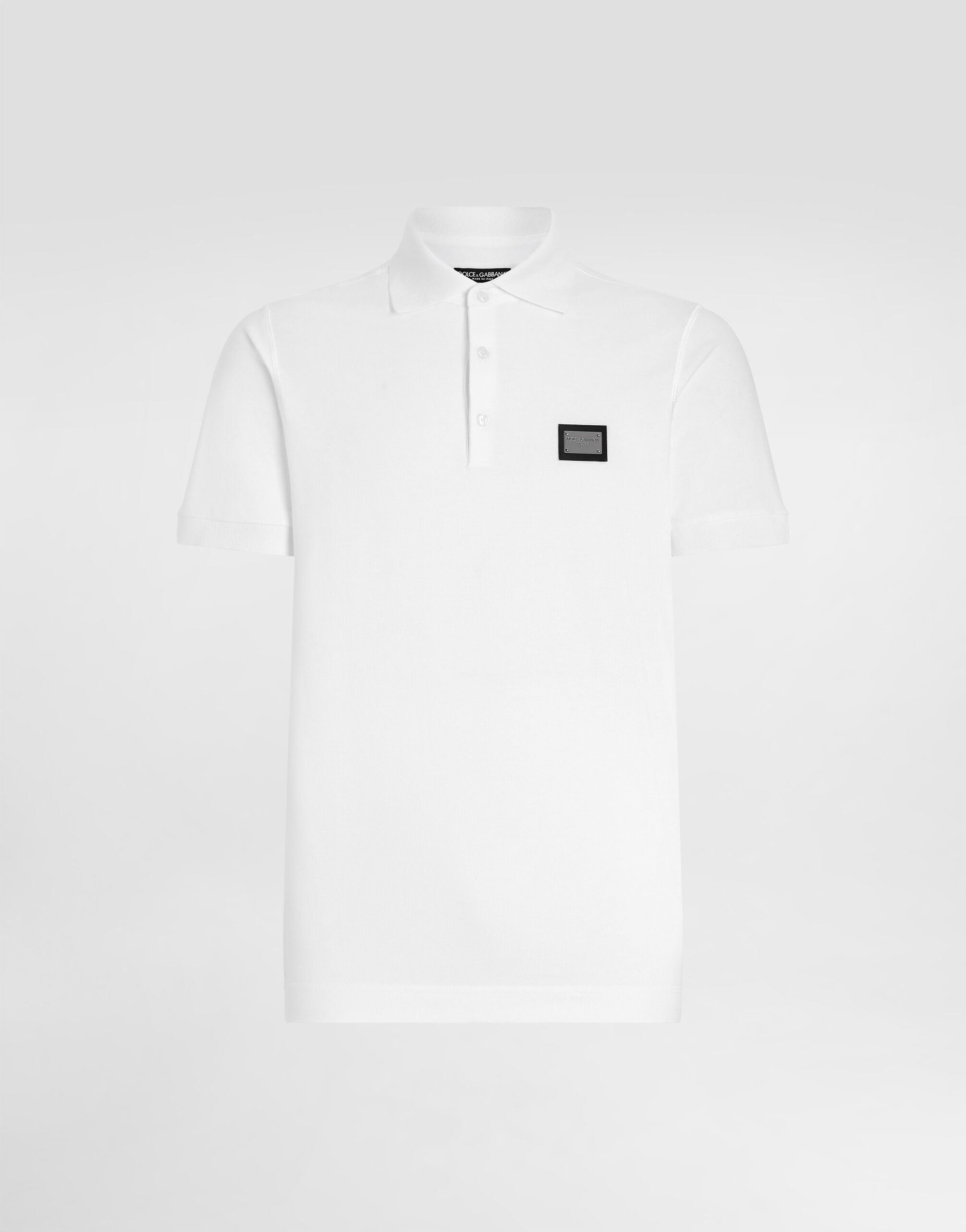 Cotton piqué polo-shirt with branded tag in White for Men