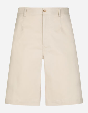 Dolce & Gabbana Stretch cotton shorts with branded tag Beige BM2275AO727