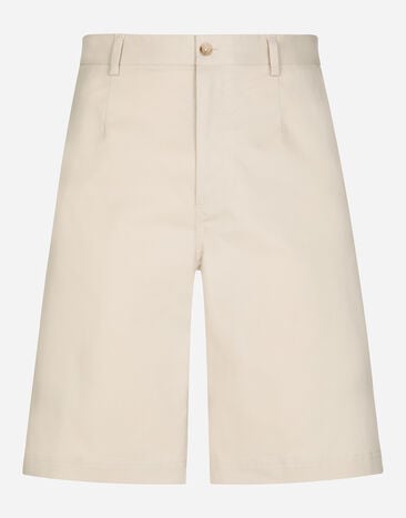 Dolce & Gabbana Stretch cotton shorts with branded tag Beige BM2259AN233