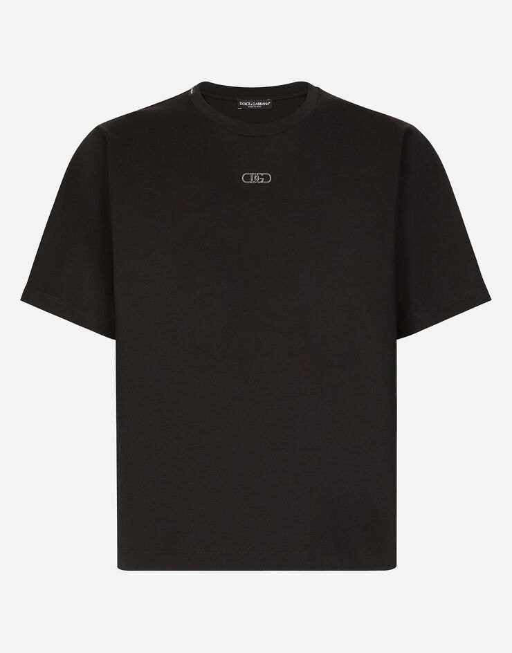 Dolce & Gabbana Cotton T-shirt with metal logo Negro G8PU8TG7NYM