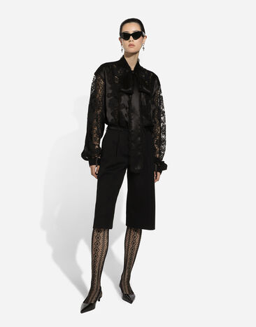 Dolce & Gabbana Oversize silk satin and lace shirt Black F5S44TFU1AU
