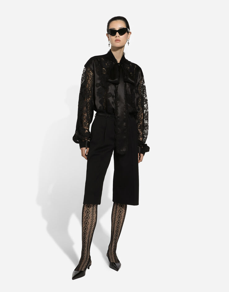 Dolce & Gabbana Oversize silk satin and lace shirt Black F5S44TFU1AU
