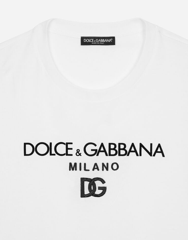 Dolce & Gabbana DG 자수 코튼 티셔츠 화이트 G8PD7ZG7B9X