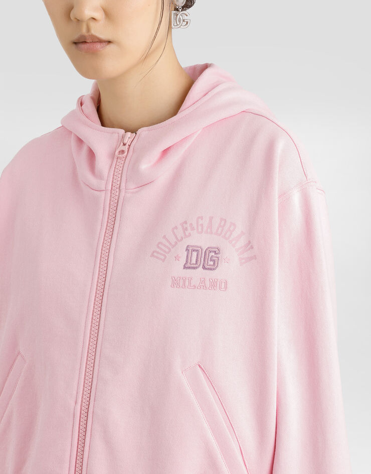 Dolce & Gabbana Sudadera de punto con cremallera y DG bordado en relieve Rosa F9S15ZGDCX4