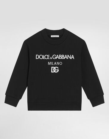 Dolce & Gabbana Jersey round-neck sweatshirt with DG Milano embroidery Black L4JWDOG7E5R