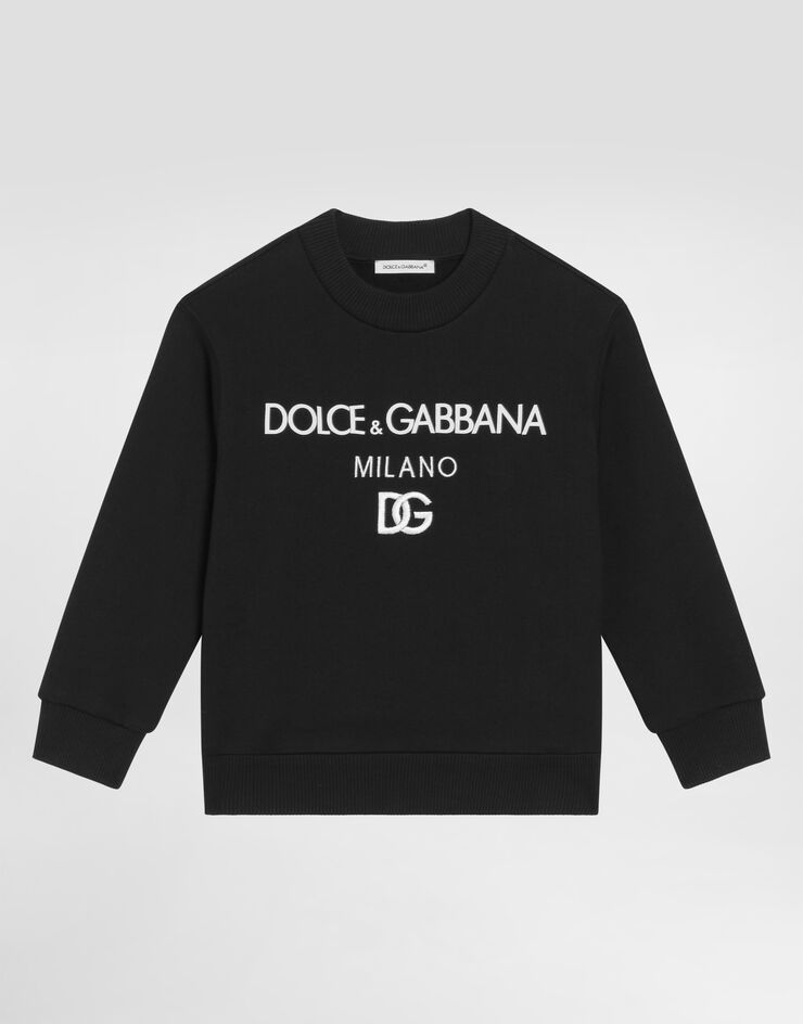 Dolce & Gabbana Jersey round-neck sweatshirt with DG Milano embroidery Black L4JWDOG7E5R
