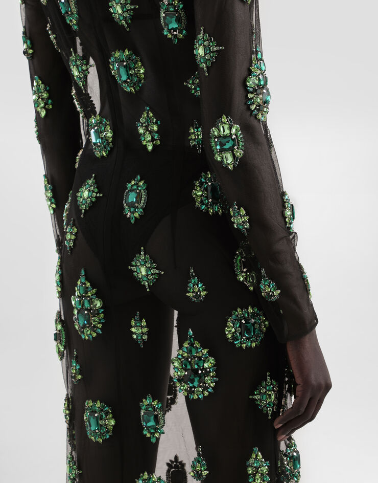 Dolce & Gabbana Robe en tulle avec broderies et paillettes Multicolor F60D2ZGDDE8