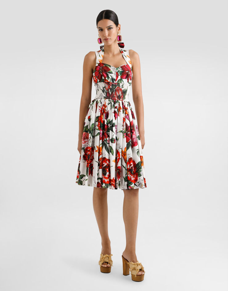 Dolce & Gabbana Kleid aus Popeline mit Blumenprint Drucken F60AATHS5TQ