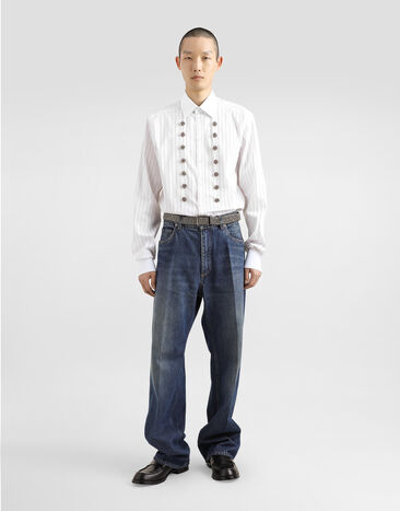 Dolce & Gabbana Striped cotton shirt with bejeweled details Multicolor G5MM4ZFR50N