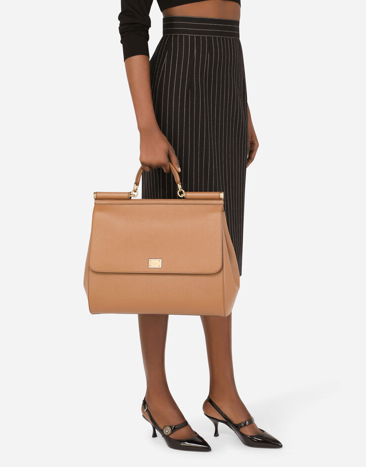 Dolce & Gabbana Large Sicily bag in Dauphine calfskin BROWN BB6582A1001